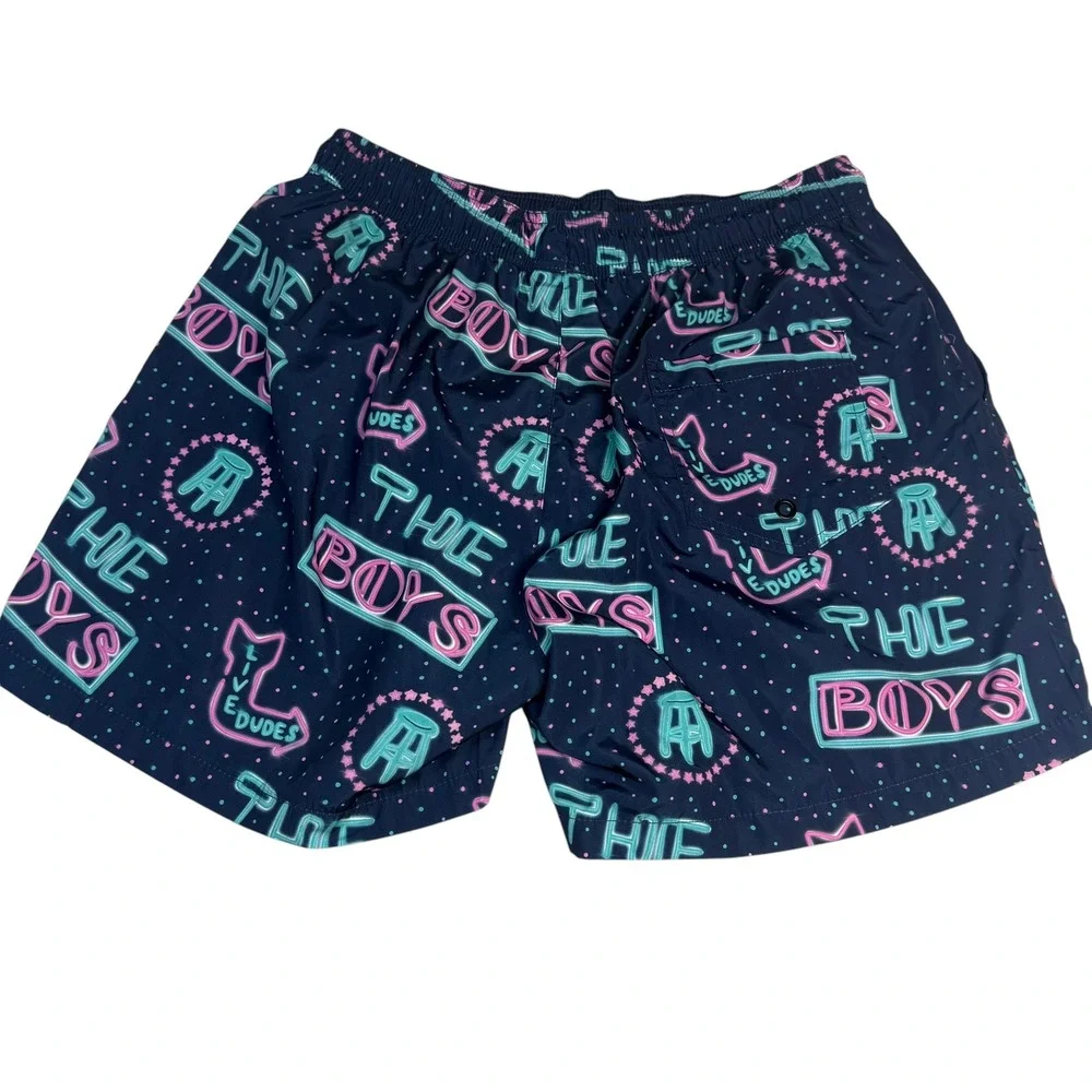 Barstool Sports The Boys Neon Sign Swim Trunks Navy Pink XL 5 Inseam 2265